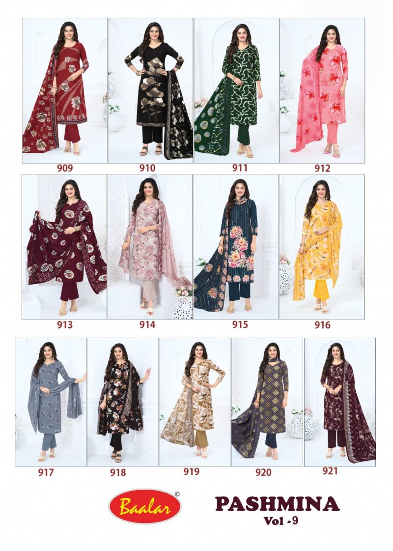 Pashmina Vol 9 By Baalar Lawn Cotton Printed Dress Material 